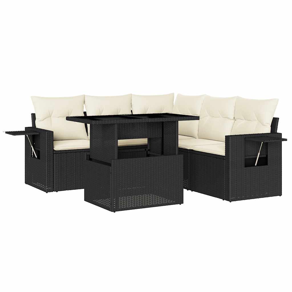 6 részes fekete polyrattan kerti ülőgarnitúra párnákkal 2