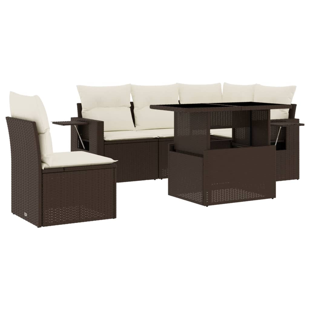 6 részes barna polyrattan kerti ülőgarnitúra párnával 2