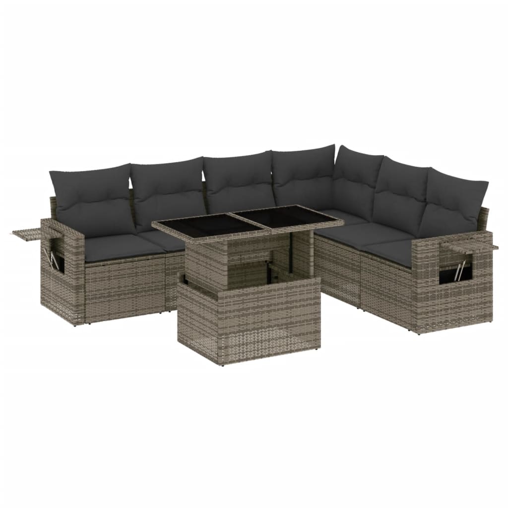 7 részes szürke polyrattan kerti ülőgarnitúra párnákkal 2