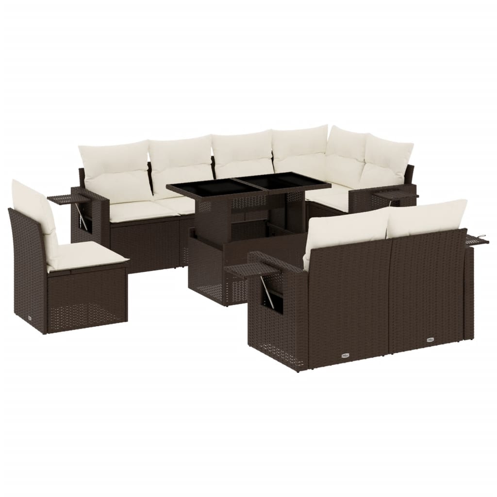 9 részes barna polyrattan kerti ülőgarnitúra párnákkal 2