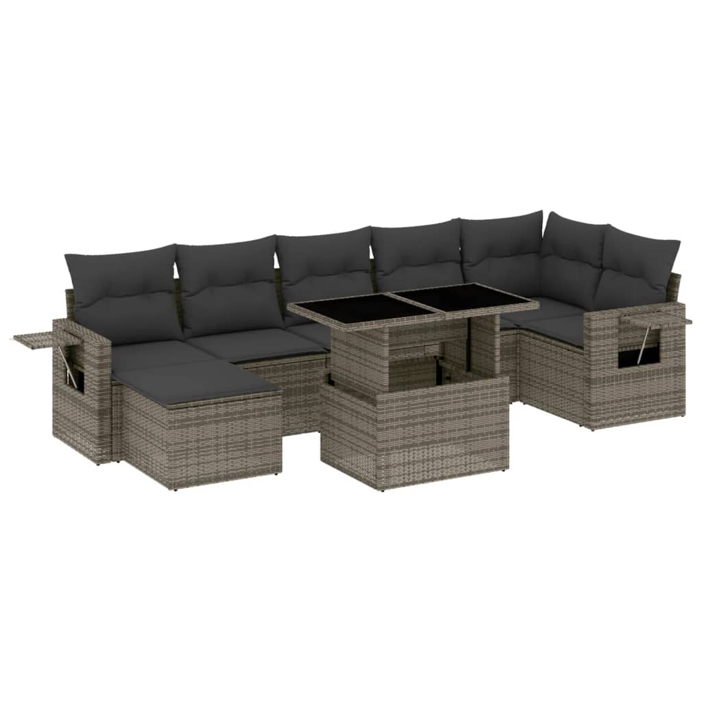 8 részes szürke polyrattan kerti ülőgarnitúra párnákkal 2
