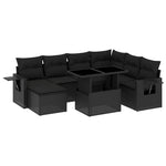 9 részes fekete polyrattan kerti ülőgarnitúra párnákkal 2