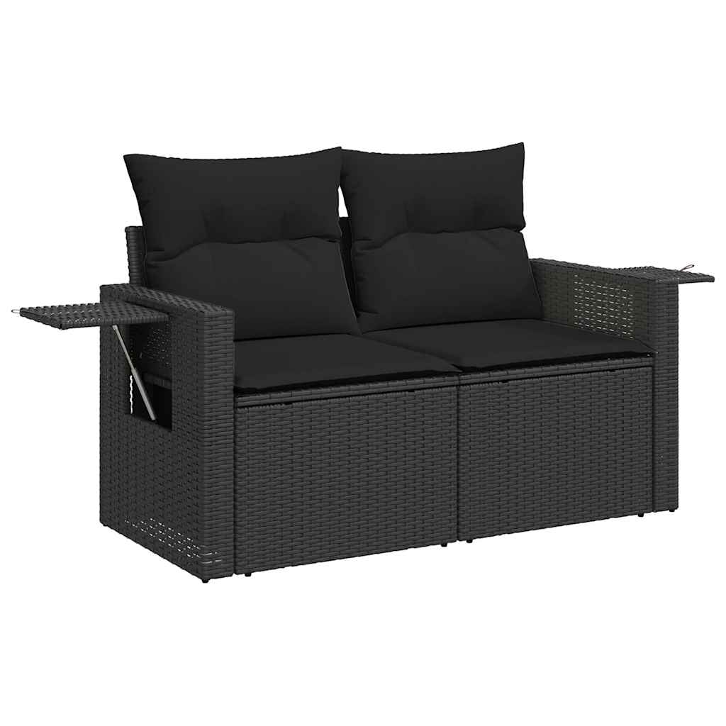 9 részes fekete polyrattan kerti ülőgarnitúra párnákkal 3