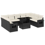10 részes fekete polyrattan kerti ülőgarnitúra párnákkal 2