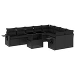 10 részes fekete polyrattan kerti ülőgarnitúra párnákkal 2