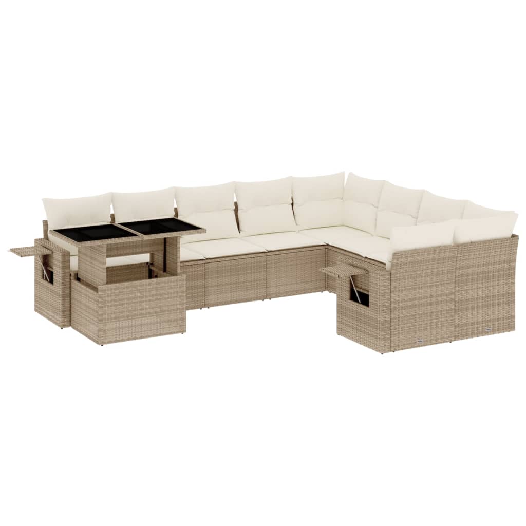 10 részes bézs polyrattan kerti ülőgarnitúra párnával 2