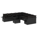 11 részes fekete polyrattan kerti ülőgarnitúra párnákkal 2