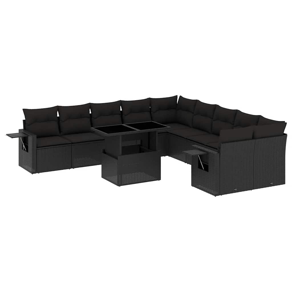 11 részes fekete polyrattan kerti ülőgarnitúra párnákkal 2