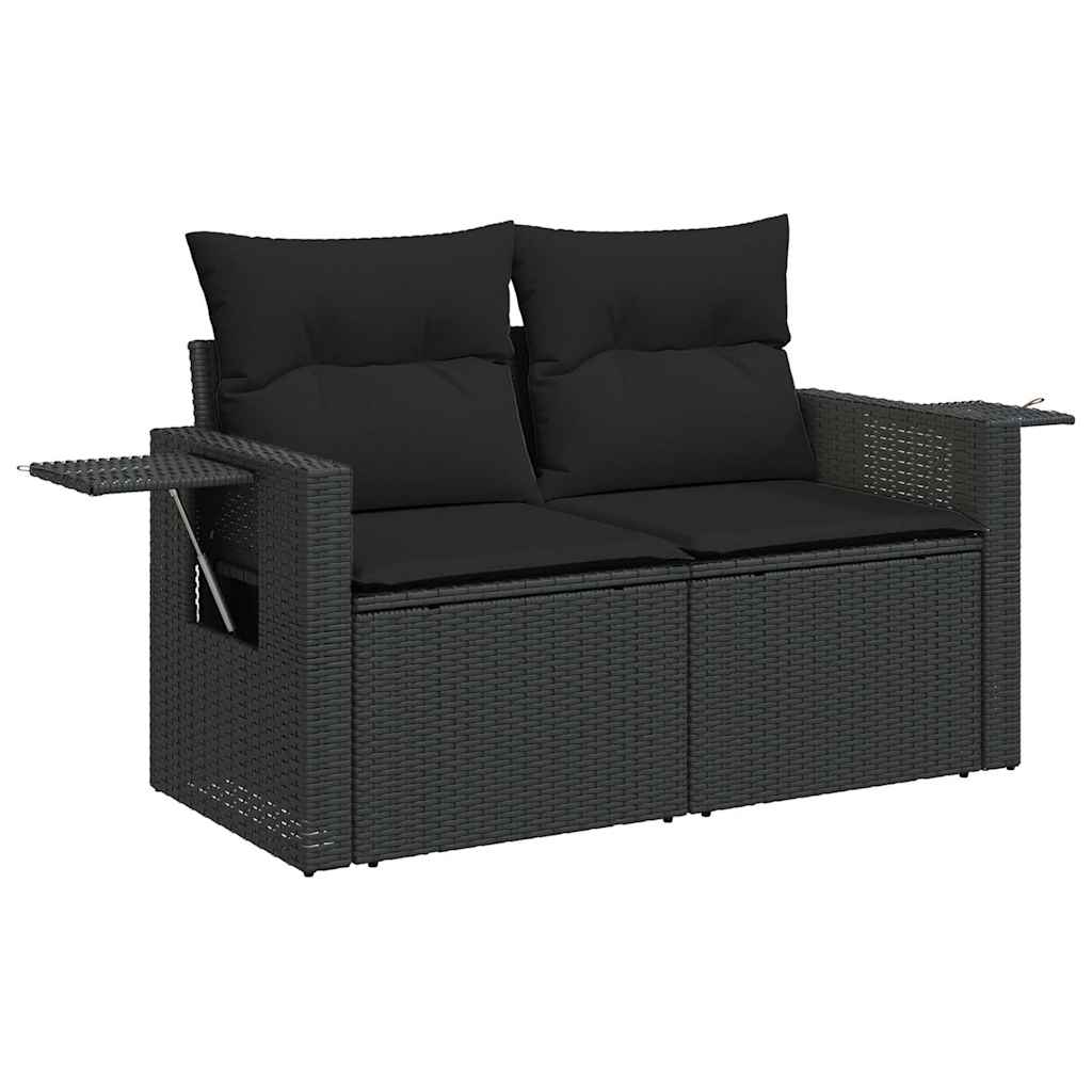11 részes fekete polyrattan kerti ülőgarnitúra párnákkal 3