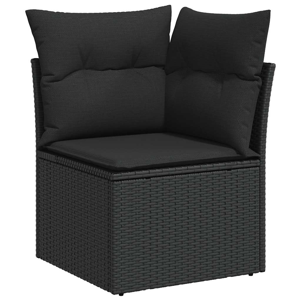 11 részes fekete polyrattan kerti ülőgarnitúra párnákkal 4