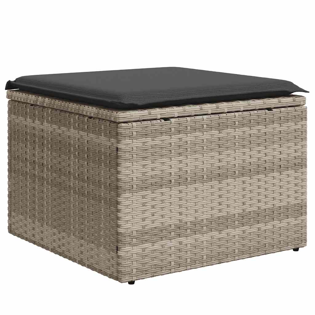 9 részes világosszürke polyrattan kerti ülőgarnitúra párnával 7