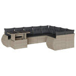 10 részes világosszürke polyrattan kerti ülőgarnitúra párnákkal 2