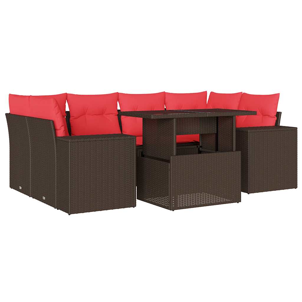 7 db barna polyrattan kerti kanapégarnitúra párnákkal 2