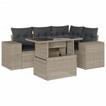 5 részes világosszürke polyrattan kerti ülőgarnitúra párnákkal 2