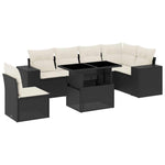 7 részes fekete polyrattan kerti ülőgarnitúra párnával 2