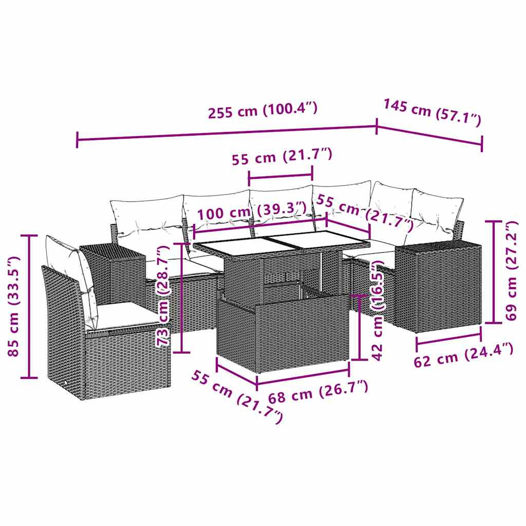 7 részes fekete polyrattan kerti ülőgarnitúra párnával 10