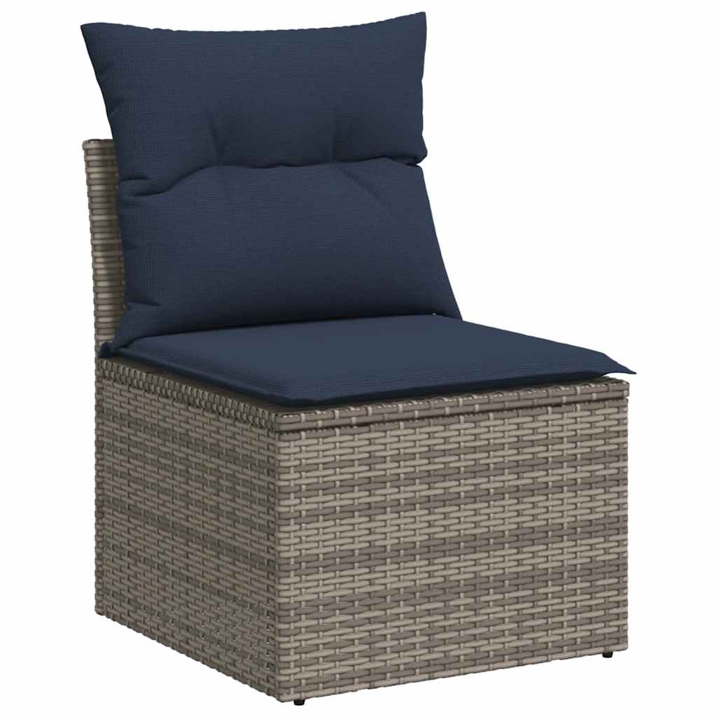 9 db szürke polyrattan kerti kanapégarnitúra párnákkal 6