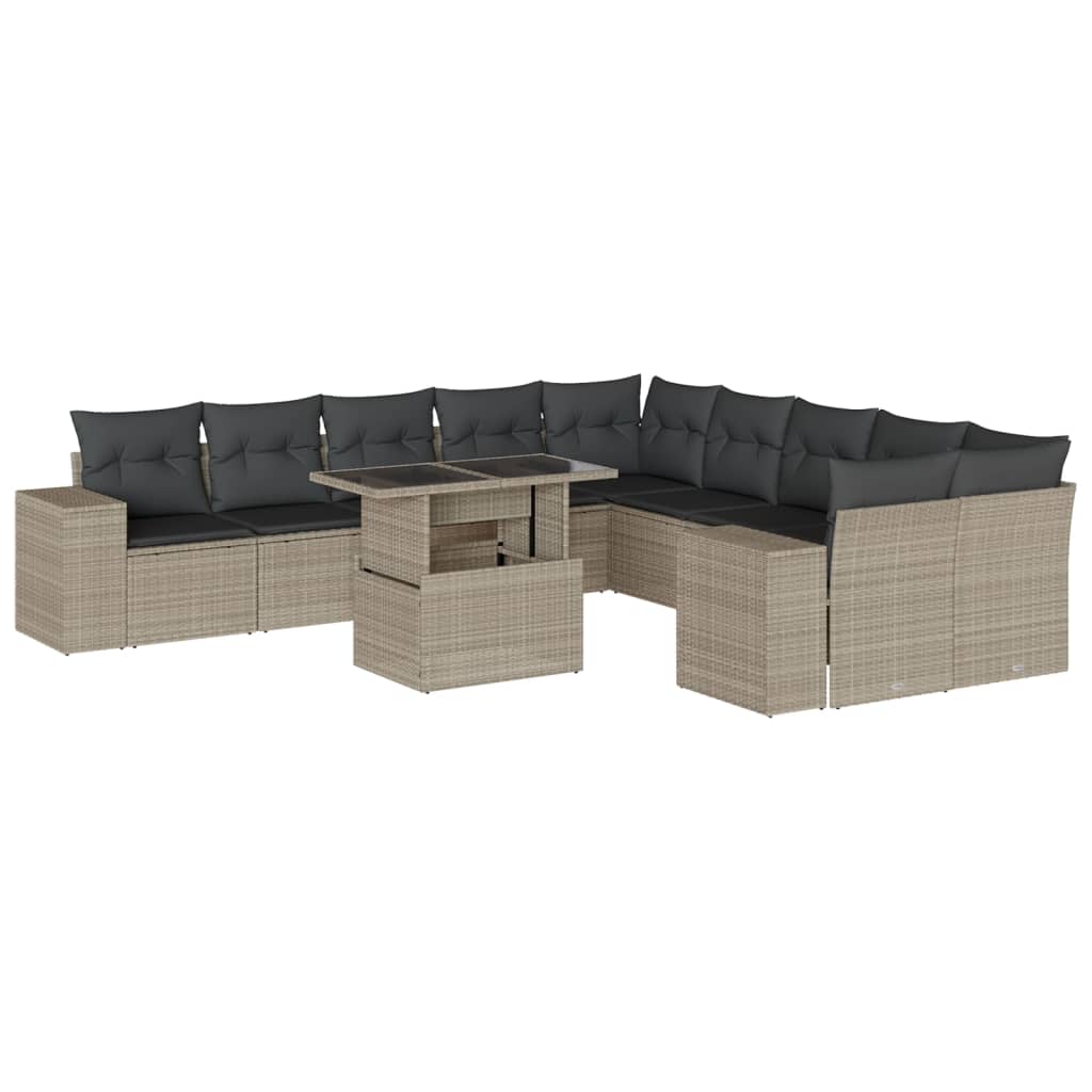 11 részes világosszürke polyrattan kerti ülőgarnitúra párnákkal 2