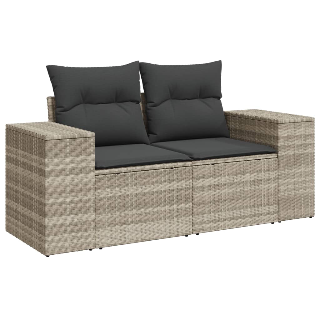 11 részes világosszürke polyrattan kerti ülőgarnitúra párnákkal 4
