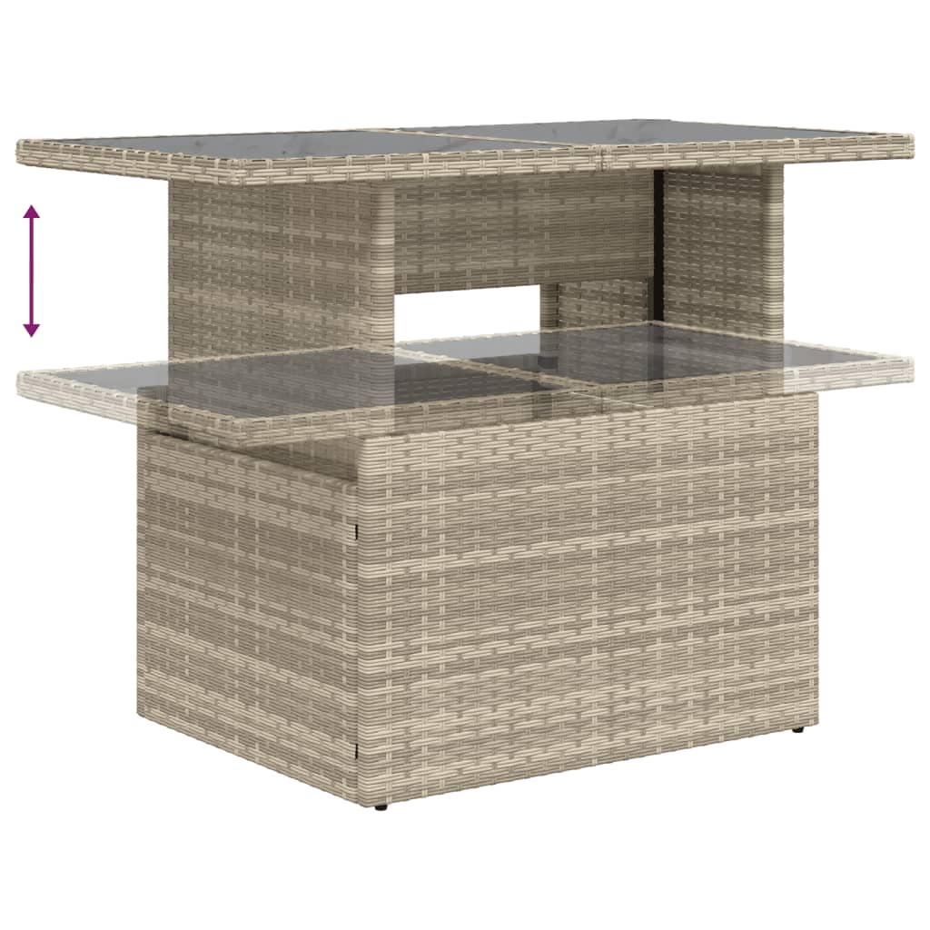 11 részes világosszürke polyrattan kerti ülőgarnitúra párnákkal 7