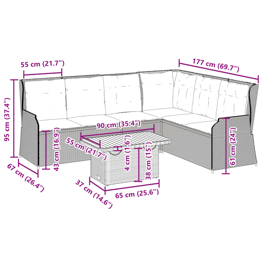 5 részes bézs polyrattan kerti ülőgarnitúra párnákkal 12