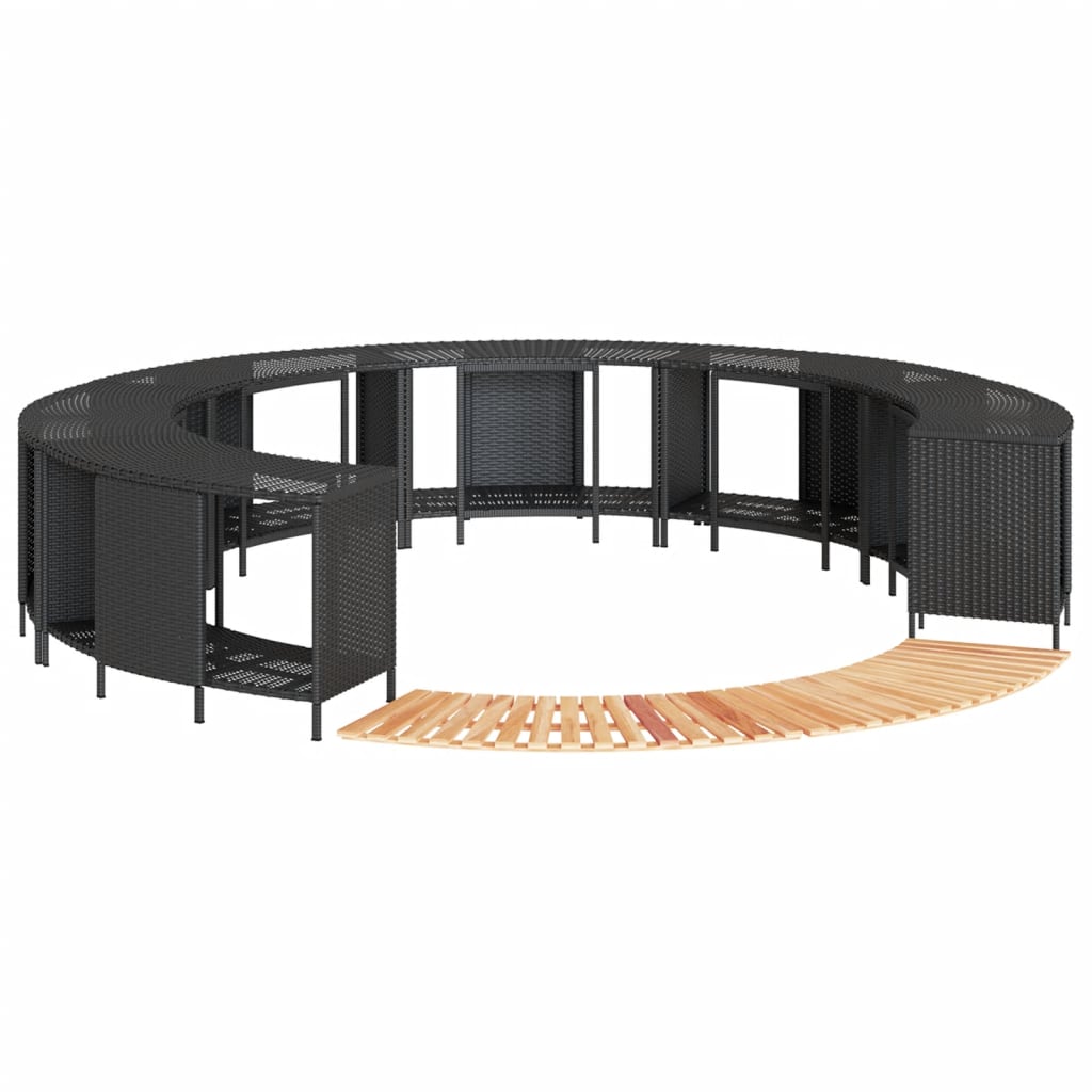 Fekete polyrattan és tömör akácfa jakuzzi-keret