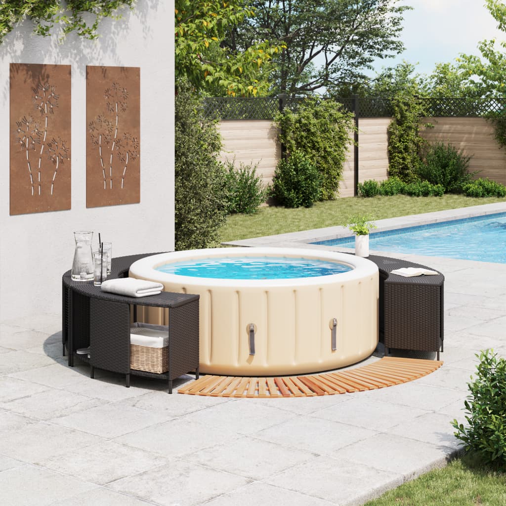 Fekete polyrattan és tömör akácfa jakuzzi-keret 2