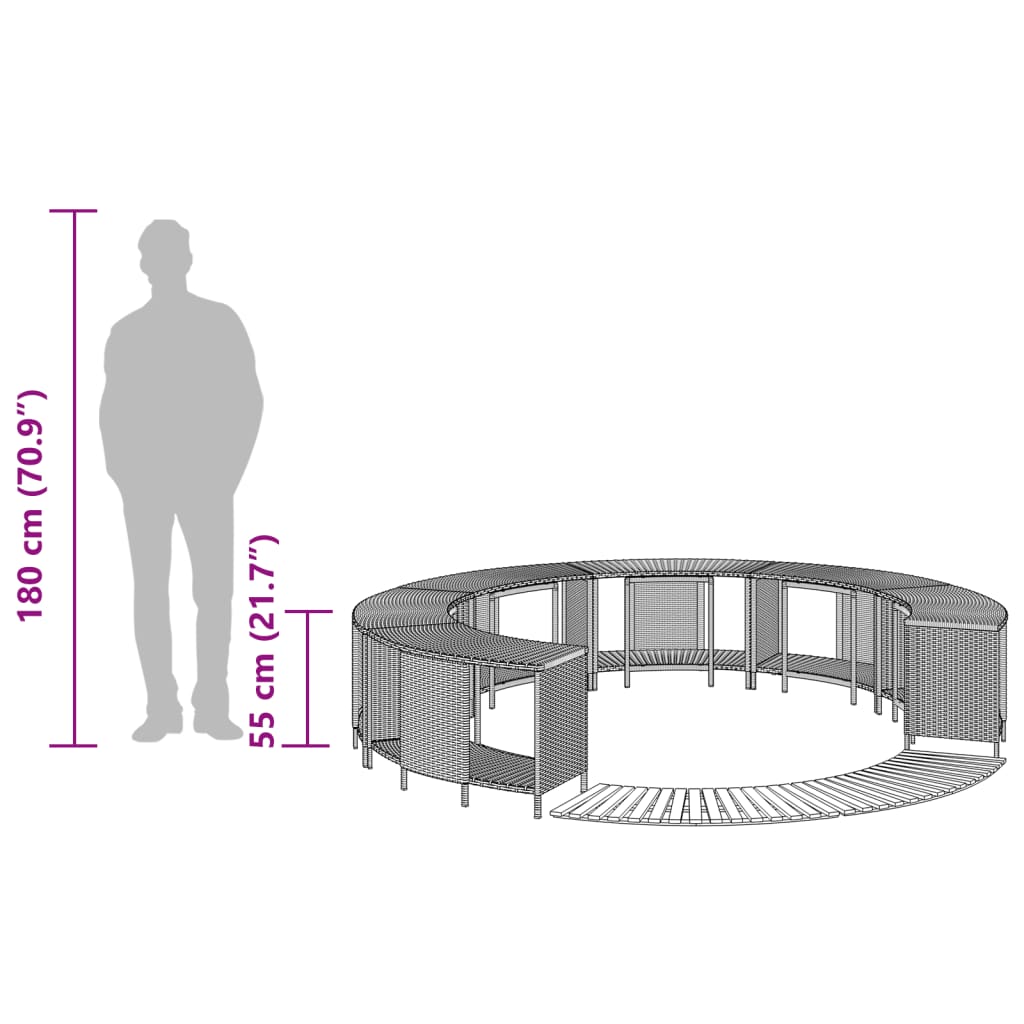 Fekete polyrattan és tömör akácfa jakuzzi-keret 9