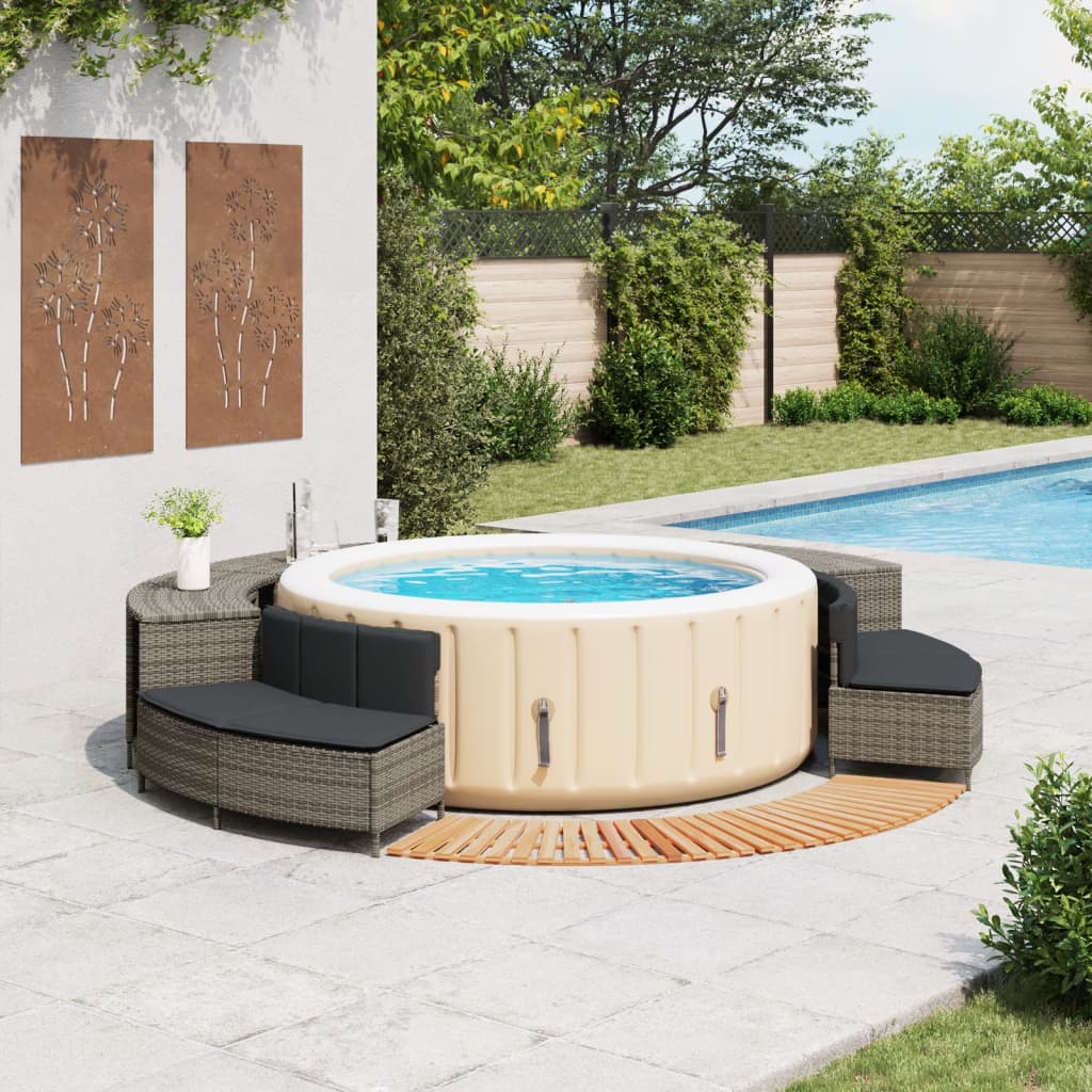 Szürke polyrattan és tömör akácfa jakuzzi-keret 2
