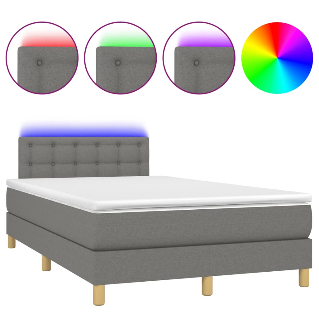 Sötétszürke szövet rugós és LED-es ágy matraccal 120x190 cm 2