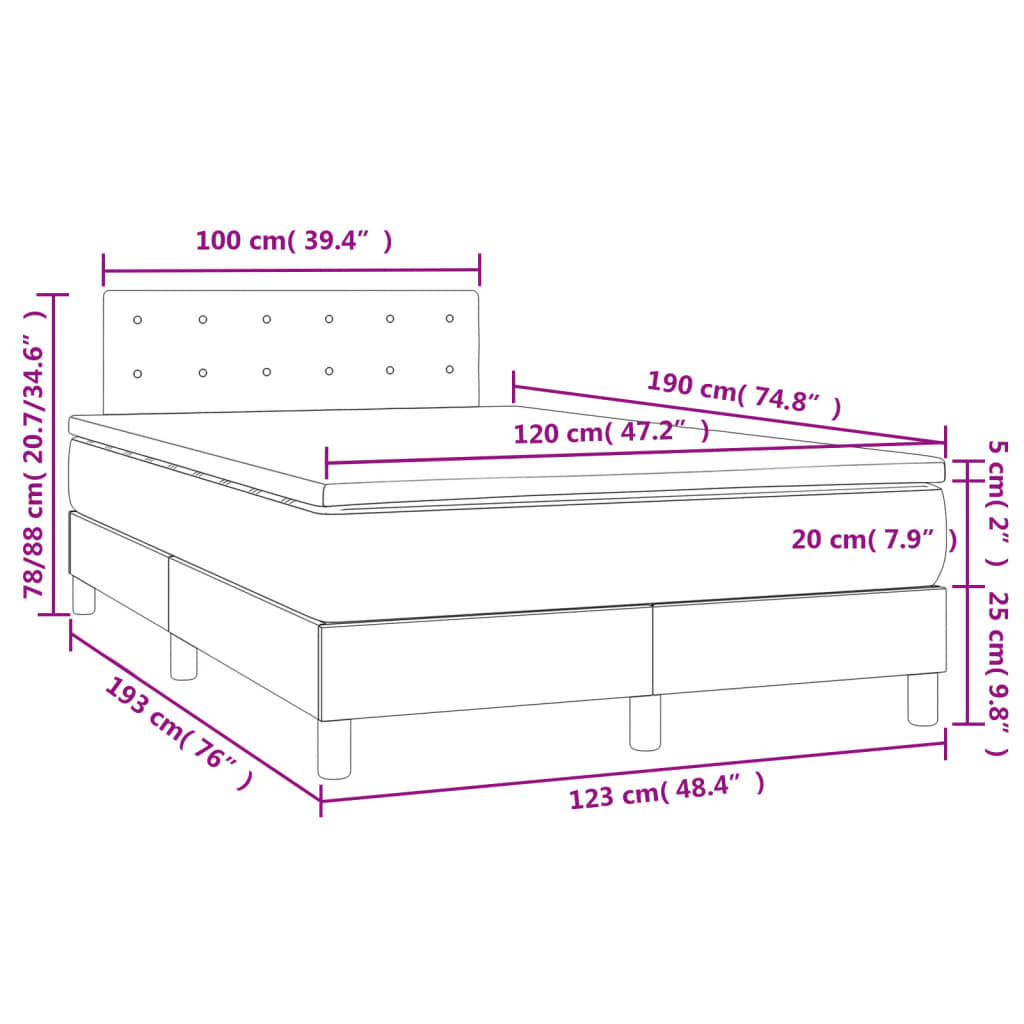 Sötétszürke szövet rugós és LED-es ágy matraccal 120x190 cm 11