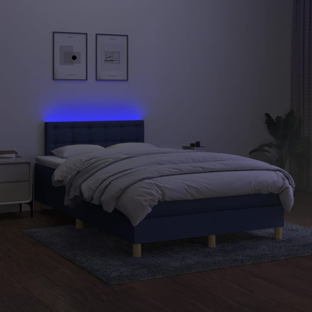Kék szövet rugós és LED-es ágy matraccal 120x190 cm 4