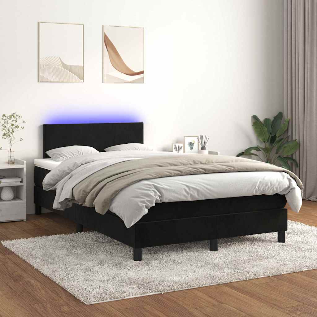 Fekete bársony rugós és LED-es ágy matraccal 120x190 cm 5