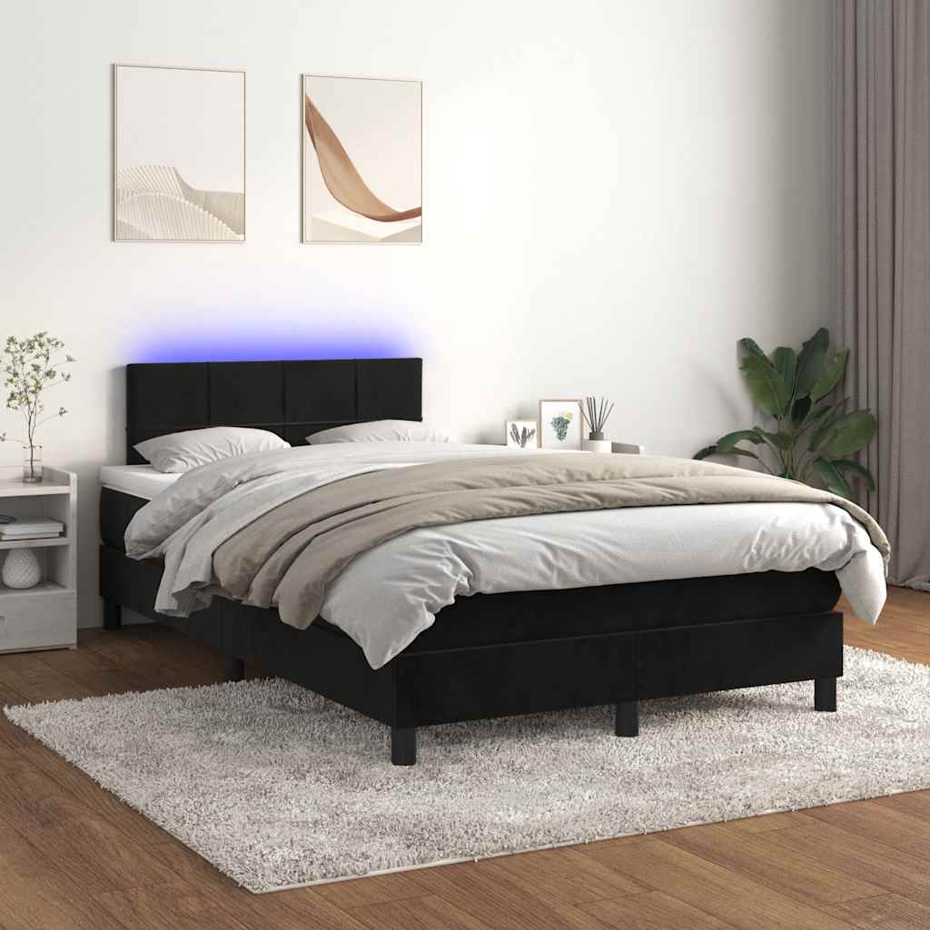 Fekete bársony rugós és LED-es ágy matraccal 120x190 cm 5