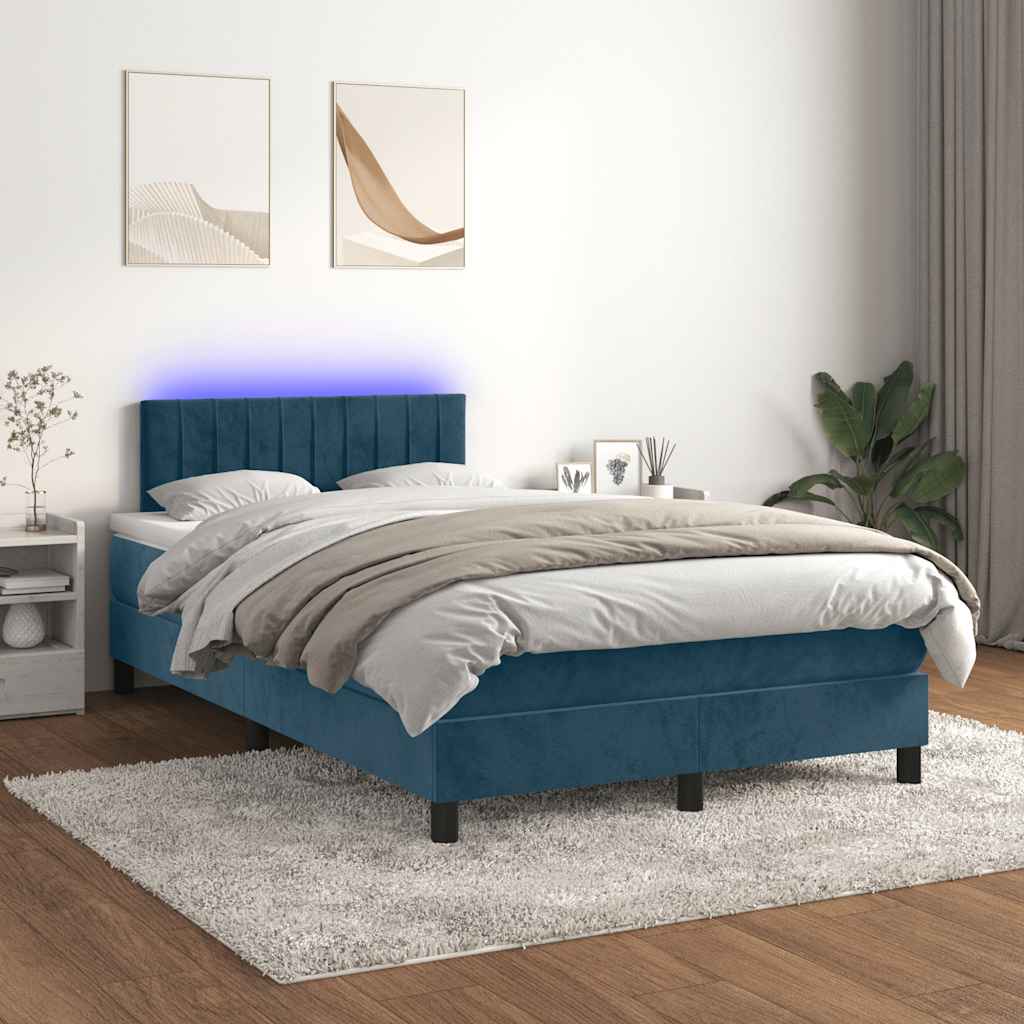 Sötétkék bársony rugós és LED-es ágy matraccal 120x190 cm 4