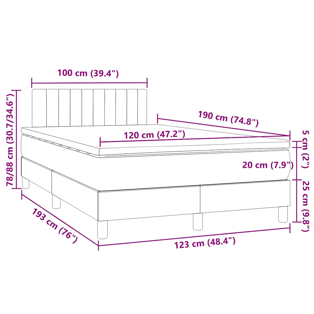 Sötétkék bársony rugós és LED-es ágy matraccal 120x190 cm 11