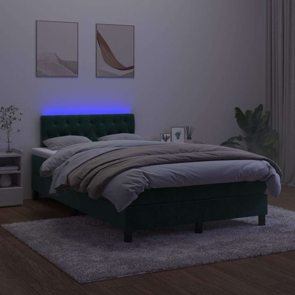 Sötétzöld bársony rugós és LED-es ágy matraccal 120x190 cm 4