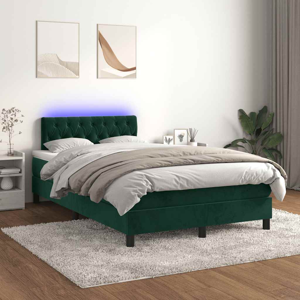 Sötétzöld bársony rugós és LED-es ágy matraccal 120x190 cm 5