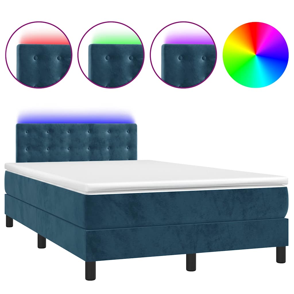 Sötétkék bársony rugós és LED-es ágy matraccal 120x190 cm 2