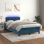 Sötétkék bársony rugós és LED-es ágy matraccal 120x190 cm 4