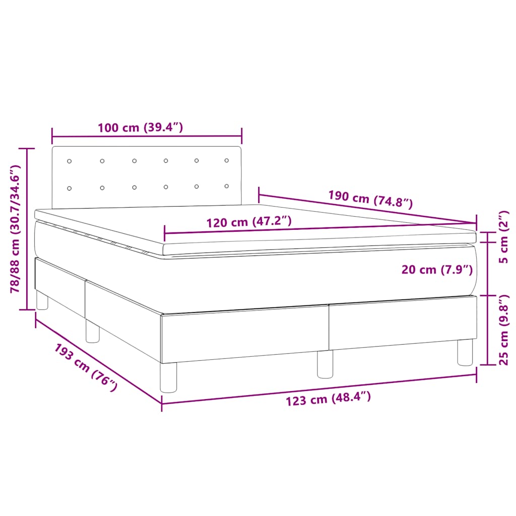 Sötétkék bársony rugós és LED-es ágy matraccal 120x190 cm 11