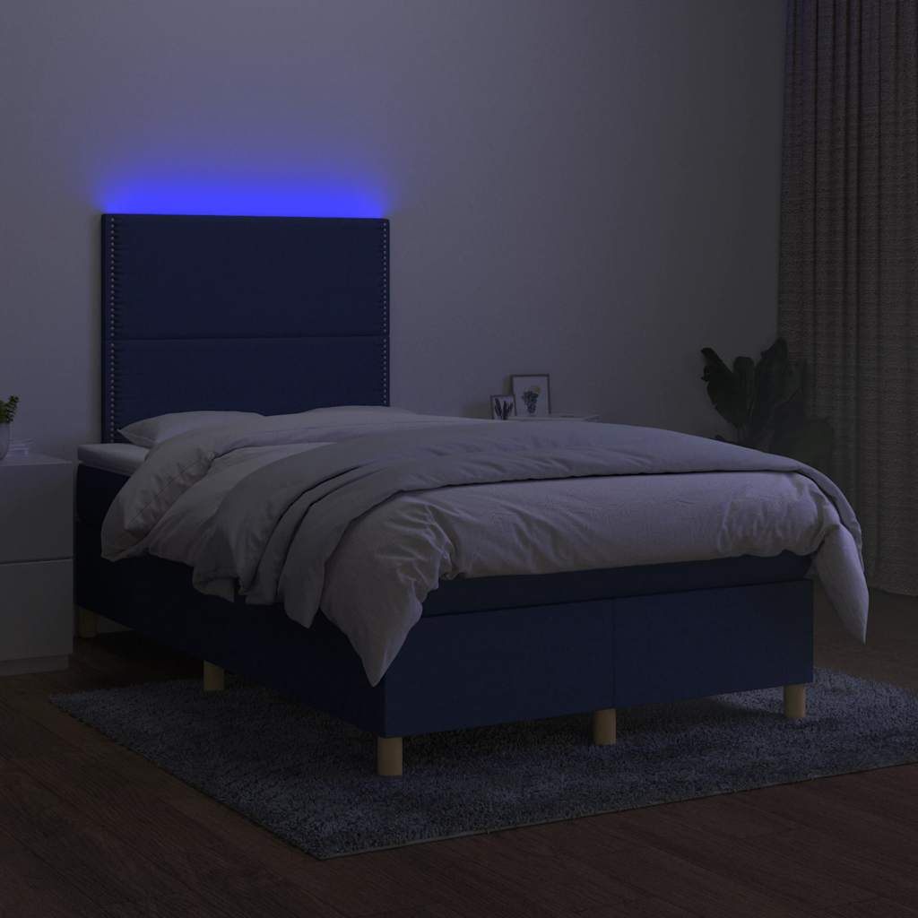Kék szövet rugós és LED-es ágy matraccal 120x190 cm 4