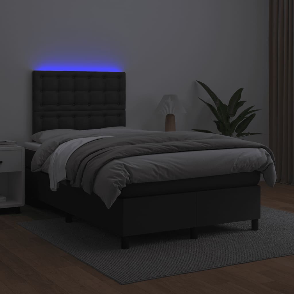 Fekete műbőr rugós és LED-es ágy matraccal 120x190 cm 4