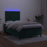 Sötétzöld bársony rugós és LED-es ágy matraccal 120x190 cm 4