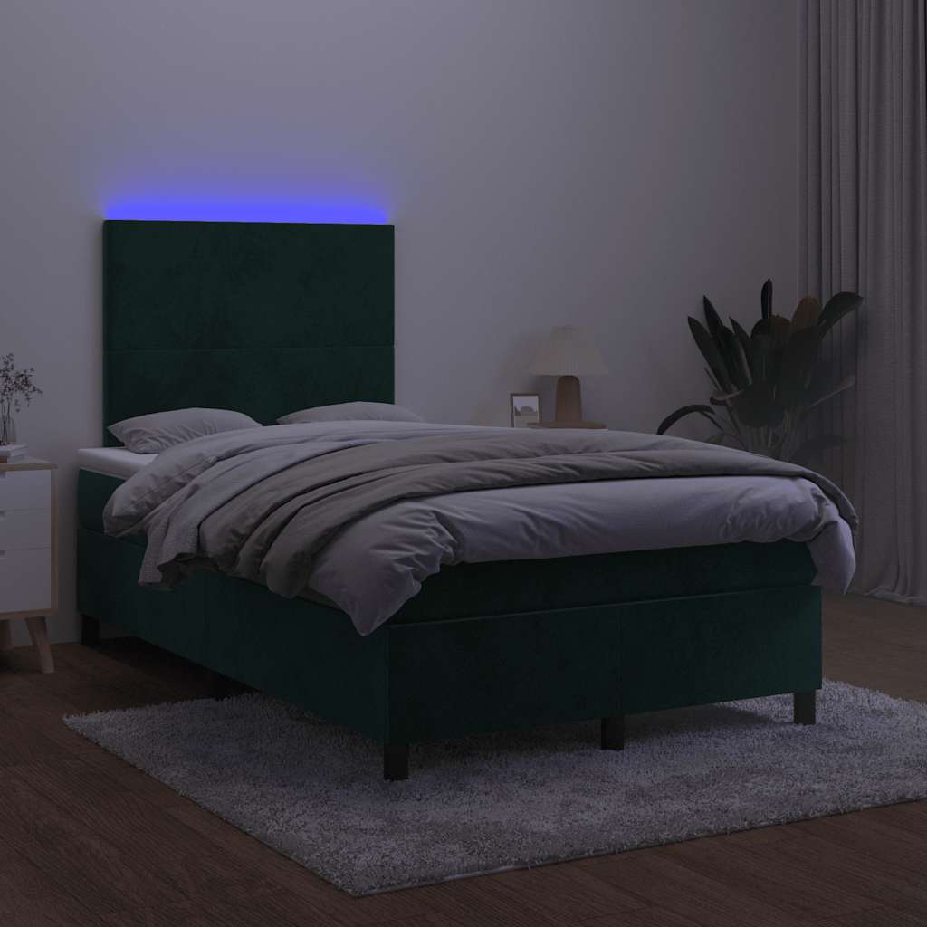 Sötétzöld bársony rugós és LED-es ágy matraccal 120x190 cm 4