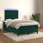 Sötétzöld bársony rugós és LED-es ágy matraccal 120x190 cm 5
