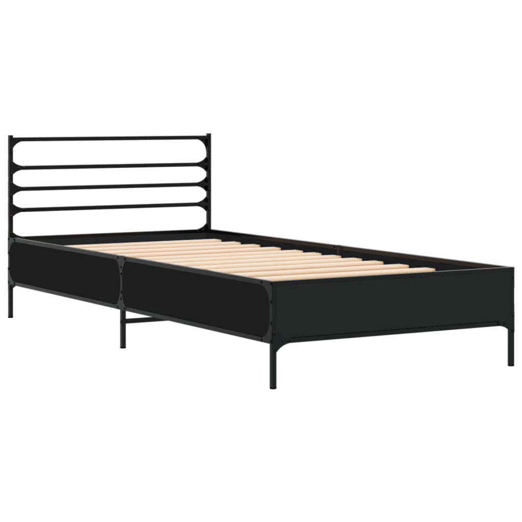 Fekete szerelt fa és fém ágykeret 90 x 200 cm 3