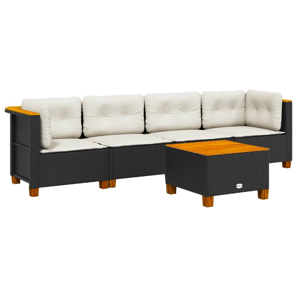 5 részes fekete polyrattan kerti kanapészett párnákkal 2