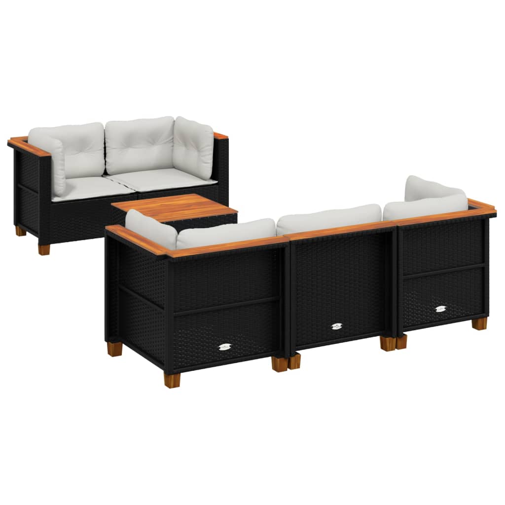 6 részes fekete polyrattan kerti ülőgarnitúra párnákkal 2