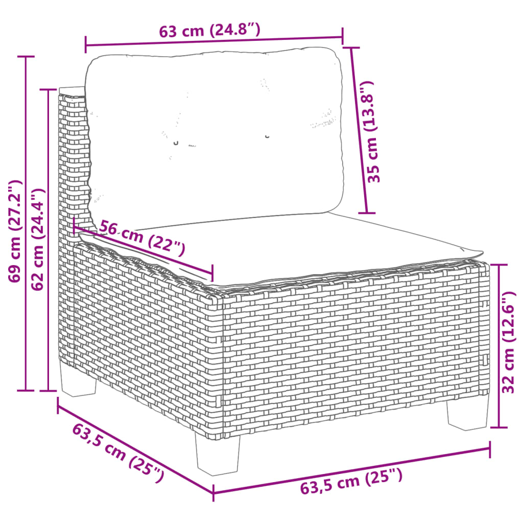 6 részes fekete polyrattan kerti ülőgarnitúra párnákkal 11